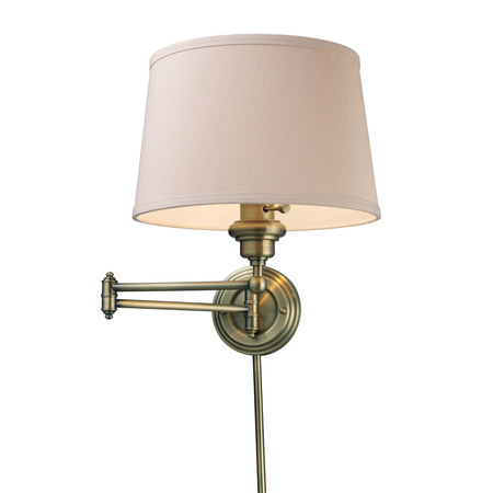 ELK LIGHTING Westbrook 1-Lght Swingarm Wall Lmp in Antique Brss with Off-Wht Shade 11220/1